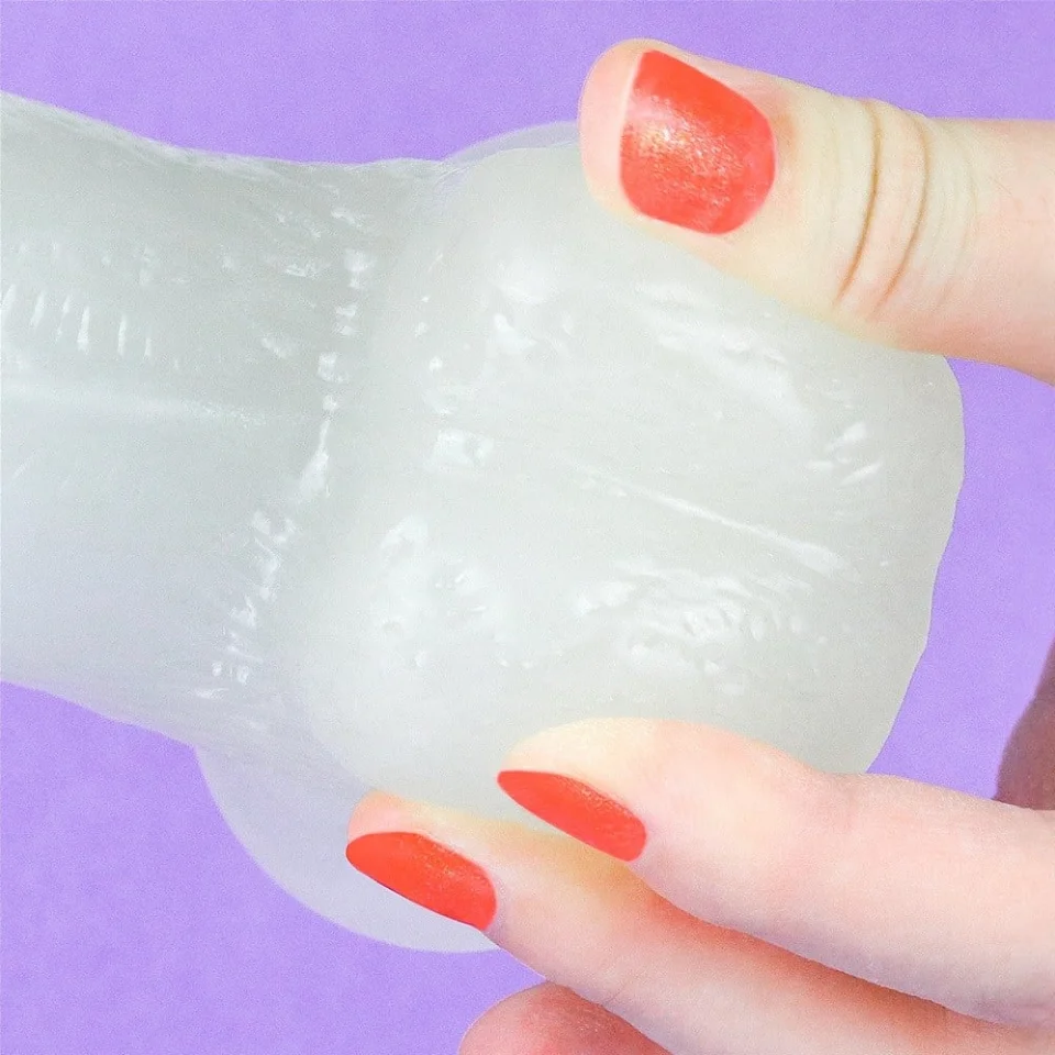 #599 - 19 cm Gece Parlayan Fosforlu Realistik Vantuzlu Şeffaf Dildo Penis