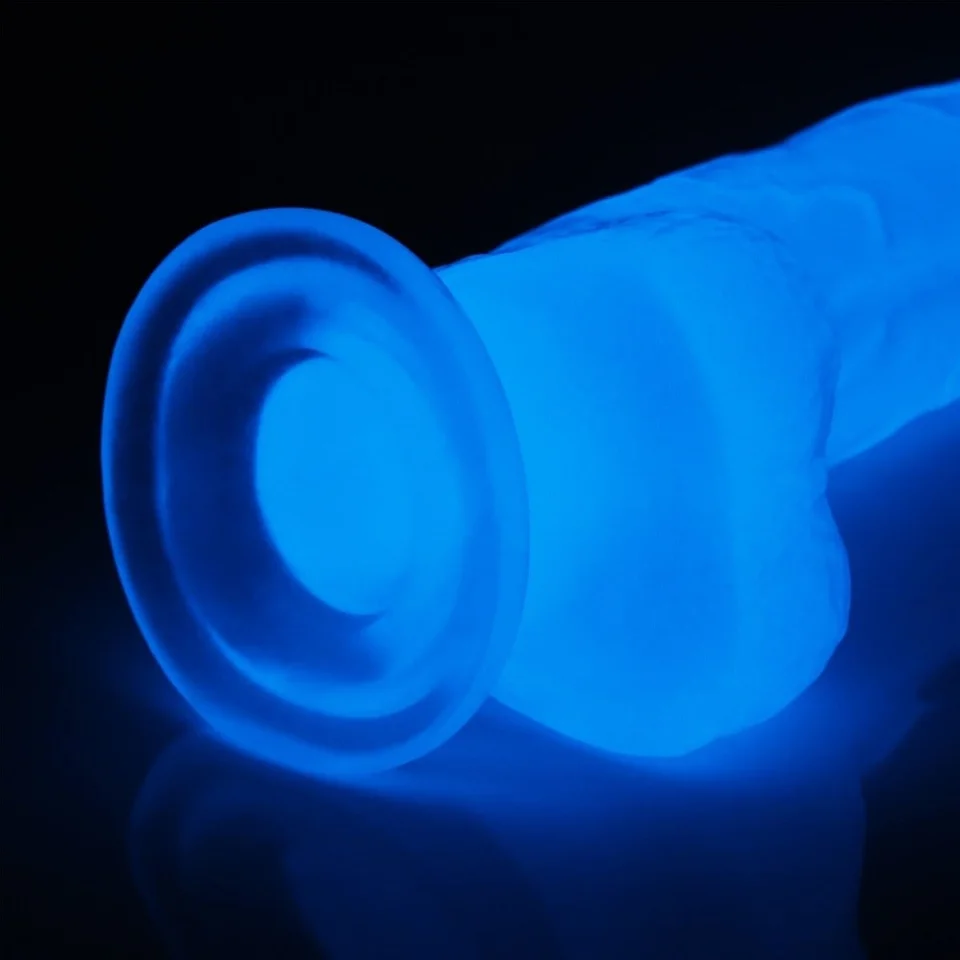 #602 - 19 cm Gece Parlayan Fosforlu Realistik Vantuzlu Şeffaf Dildo Penis