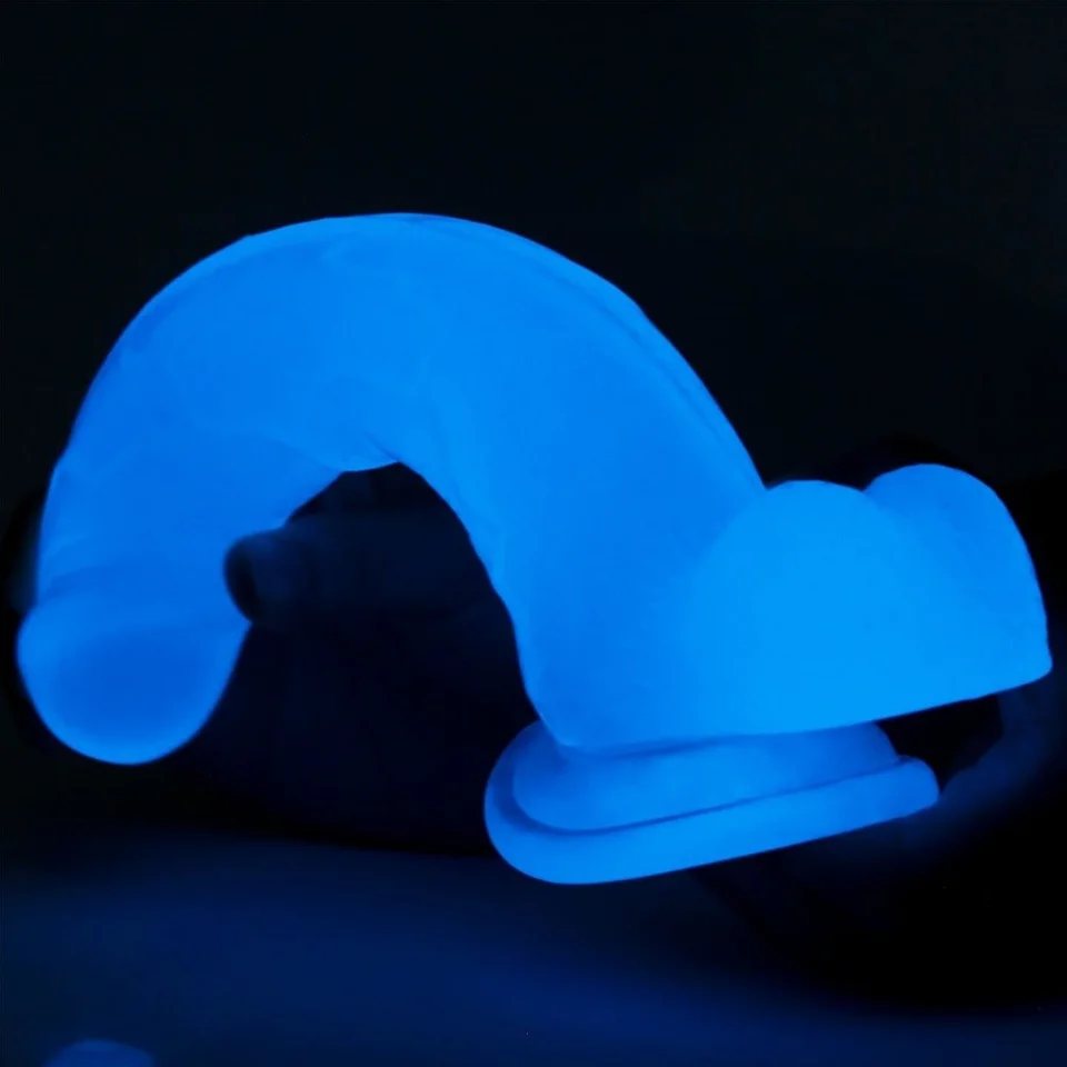 #593 - 19 cm Gece Parlayan Fosforlu Realistik Vantuzlu Şeffaf Dildo Penis
