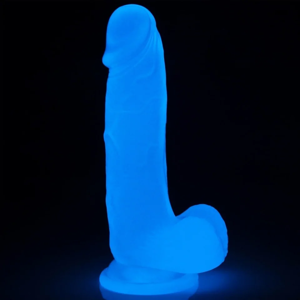 #596 - 19 cm Gece Parlayan Fosforlu Realistik Vantuzlu Şeffaf Dildo Penis