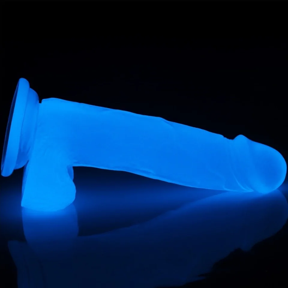 #598 - 19 cm Gece Parlayan Fosforlu Realistik Vantuzlu Şeffaf Dildo Penis