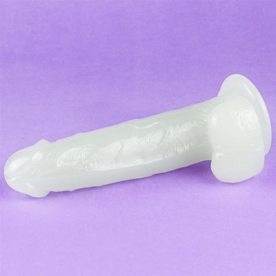 #603 - 19 cm Gece Parlayan Fosforlu Realistik Vantuzlu Şeffaf Dildo Penis