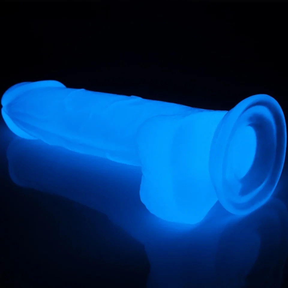 #604 - 19 cm Gece Parlayan Fosforlu Realistik Vantuzlu Şeffaf Dildo Penis