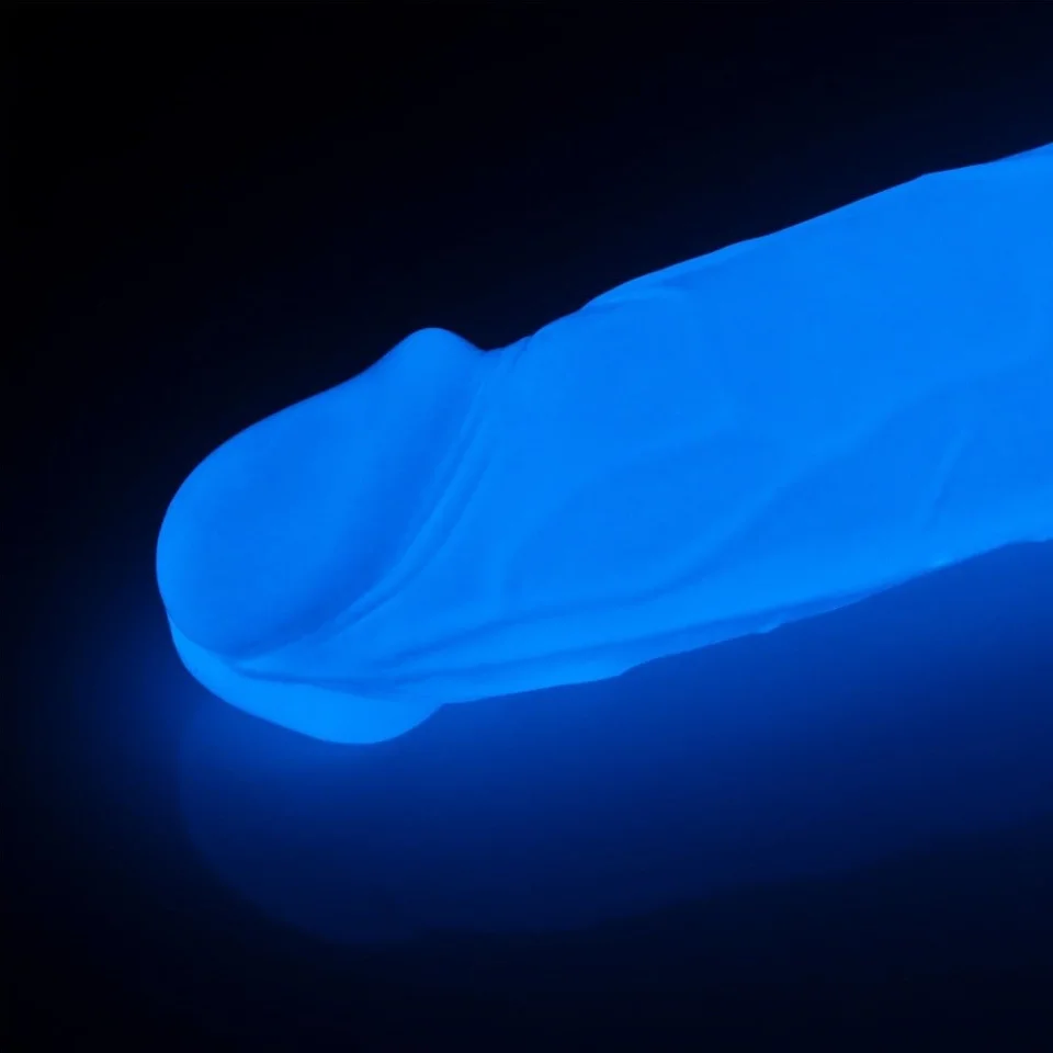 #607 - 19 cm Gece Parlayan Fosforlu Realistik Vantuzlu Şeffaf Dildo Penis