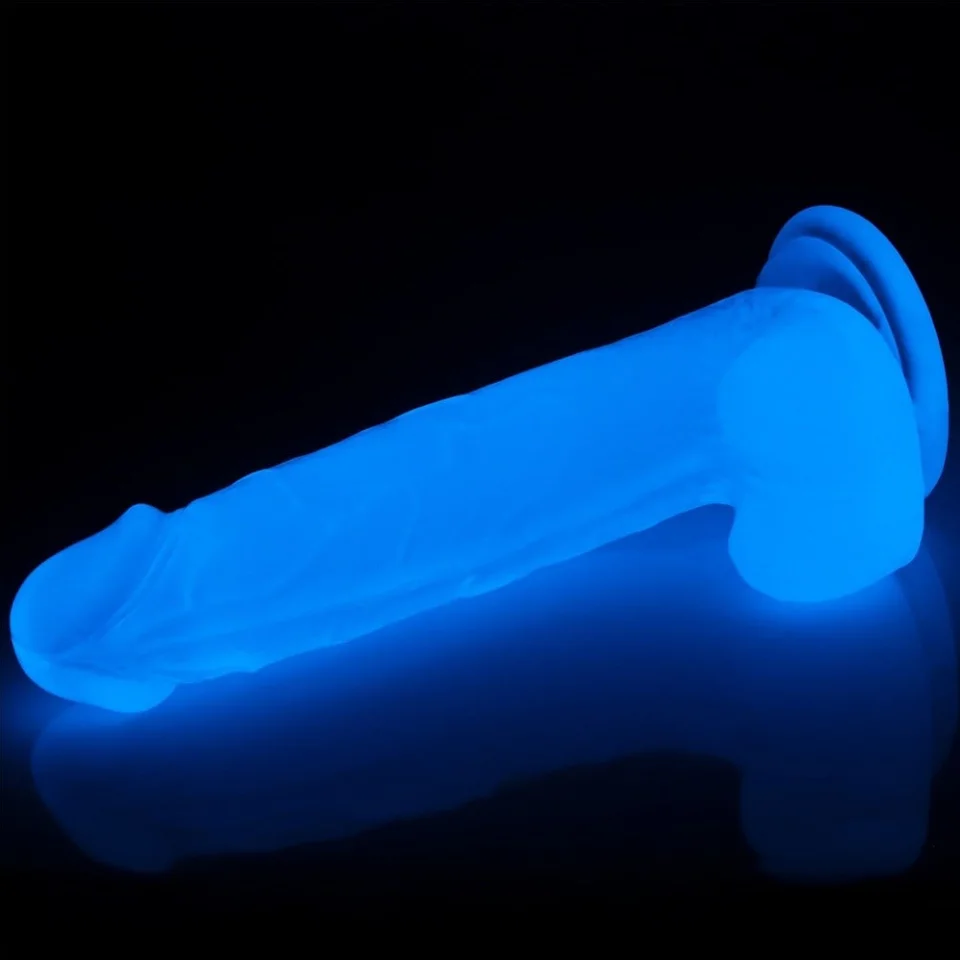 #608 - 19 cm Gece Parlayan Fosforlu Realistik Vantuzlu Şeffaf Dildo Penis