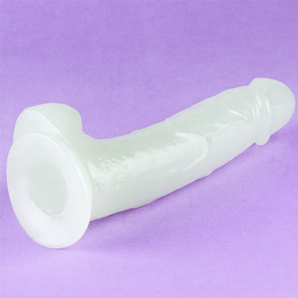 #609 - 19 cm Gece Parlayan Fosforlu Realistik Vantuzlu Şeffaf Dildo Penis