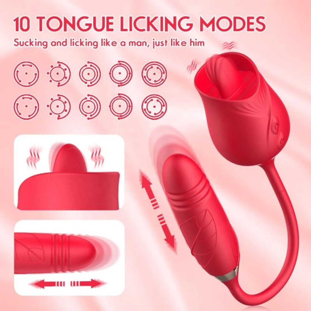 #12357 - Su Geçirmez 10 Modlu Dil Simülasyonu Titreşimli Gül Vibratör