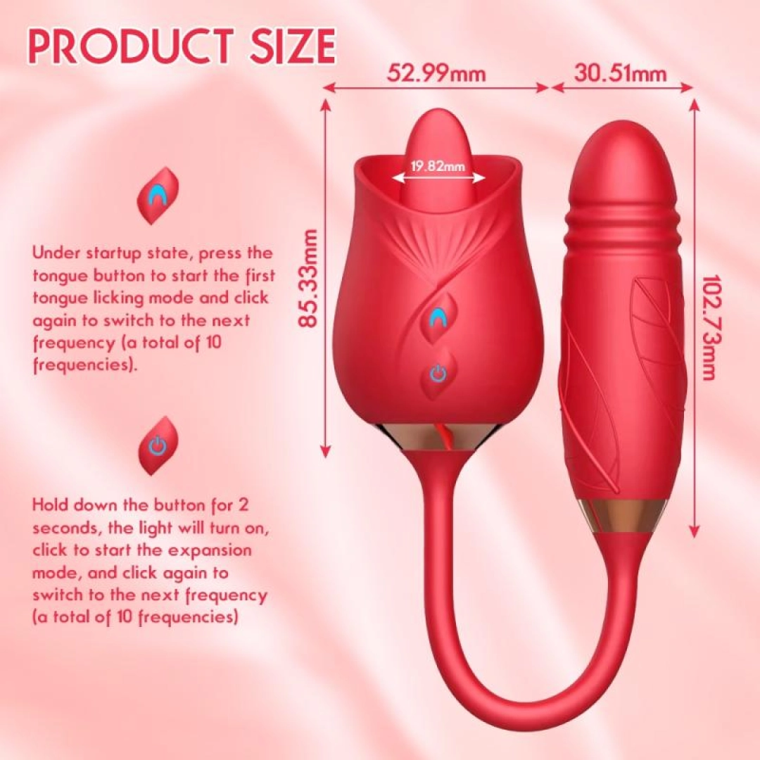 #12358 - Su Geçirmez 10 Modlu Dil Simülasyonu Titreşimli Gül Vibratör