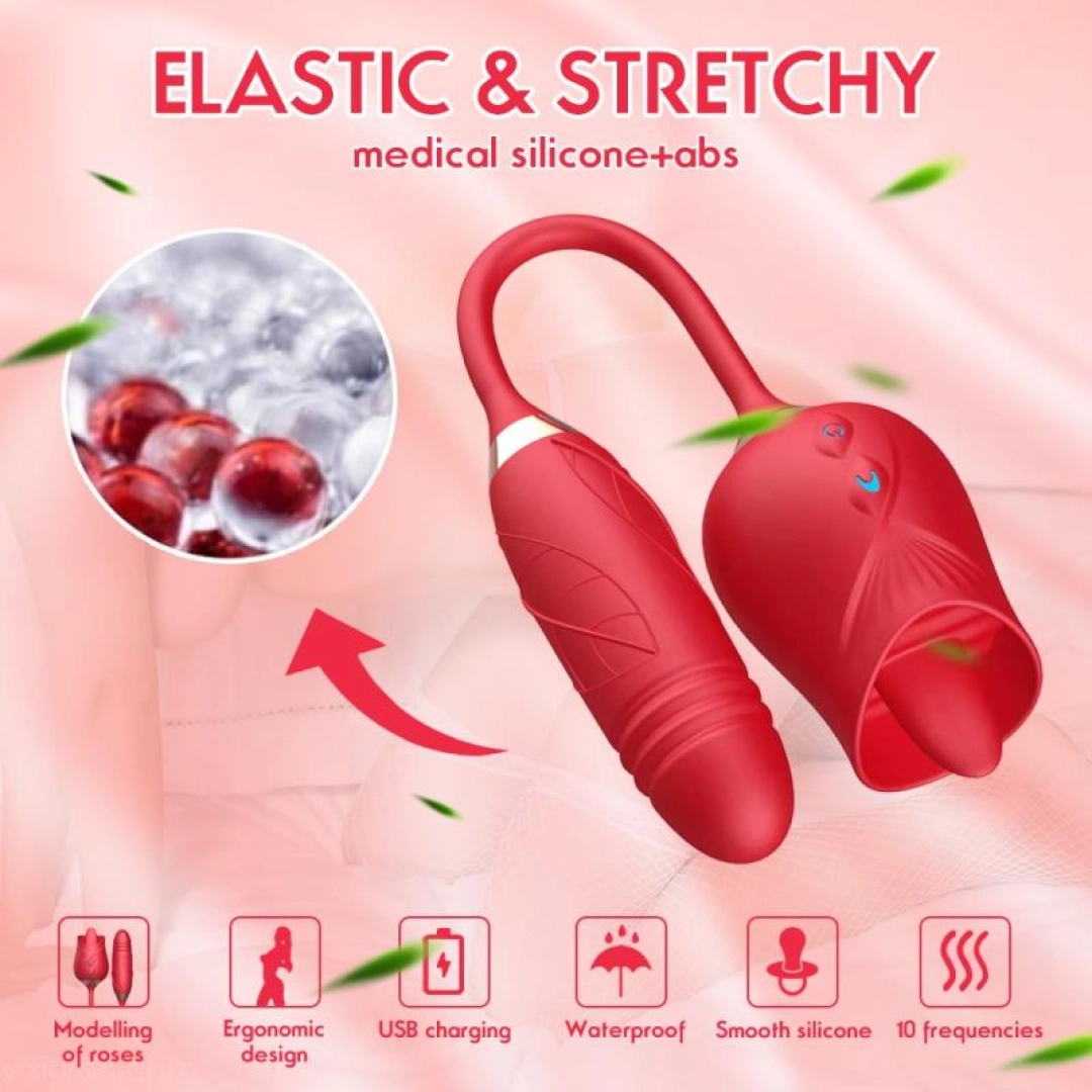 #12359 - Su Geçirmez 10 Modlu Dil Simülasyonu Titreşimli Gül Vibratör