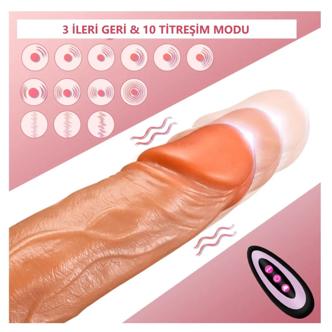 #12643 - Uzaktan Kumandalı 23cm İleri Geri Hareketli Titreşimli Isıtmalı Dildo