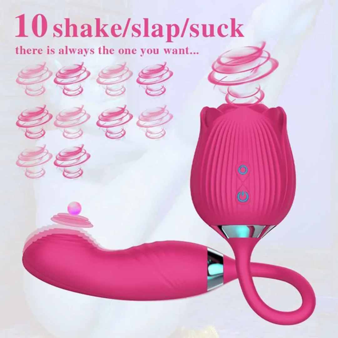 #12362 - Titreşimli G-Spot Tapping ve Klitoris Emiş Güçlü 3 in 1 Gül Vibratör