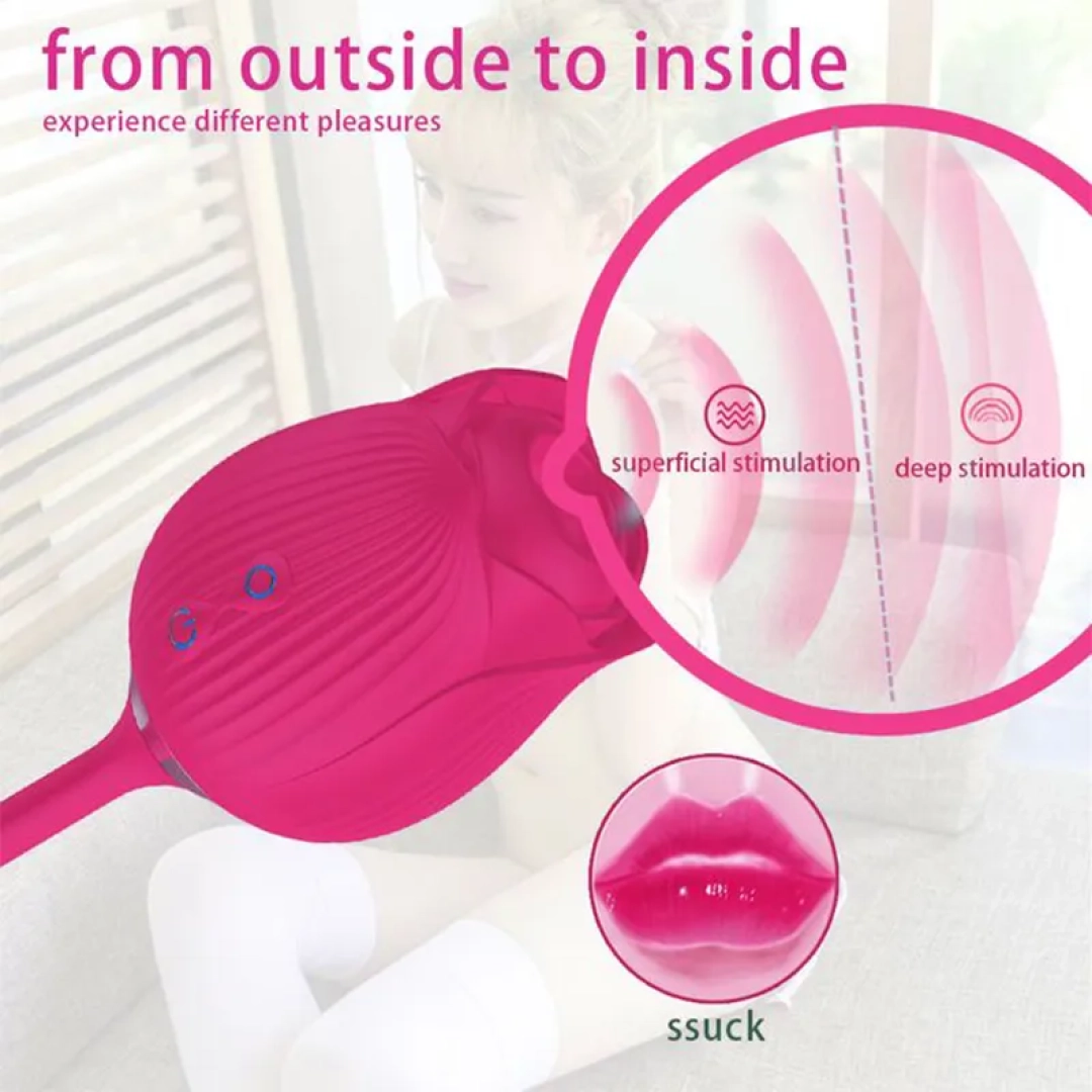 #12363 - Titreşimli G-Spot Tapping ve Klitoris Emiş Güçlü 3 in 1 Gül Vibratör
