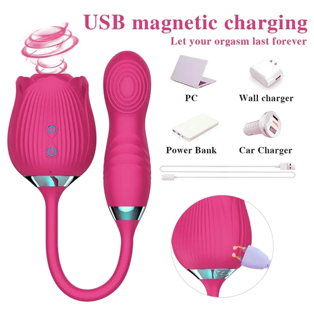 #12365 - Titreşimli G-Spot Tapping ve Klitoris Emiş Güçlü 3 in 1 Gül Vibratör