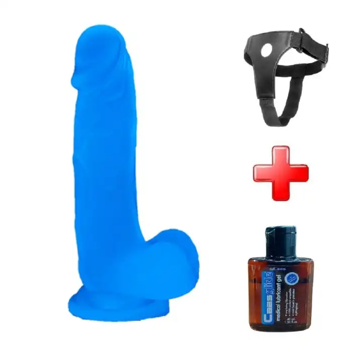 #LV319020B - Gece Parlayan Fosforlu Belden Bağlamalı 19 cm Realistik Şeffaf Dildo