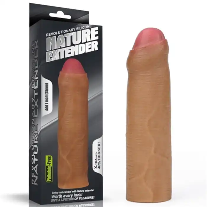 #LV4212B - Nature Extender 4.5 cm Dolgulu Silikon Sünnetsiz Melez Penis Kılıfı