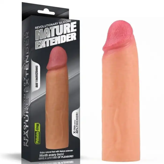#LV4211F - Nature Extender 4.5 cm Dolgulu Premium Ten Rengi Silikon Penis Kılıfı