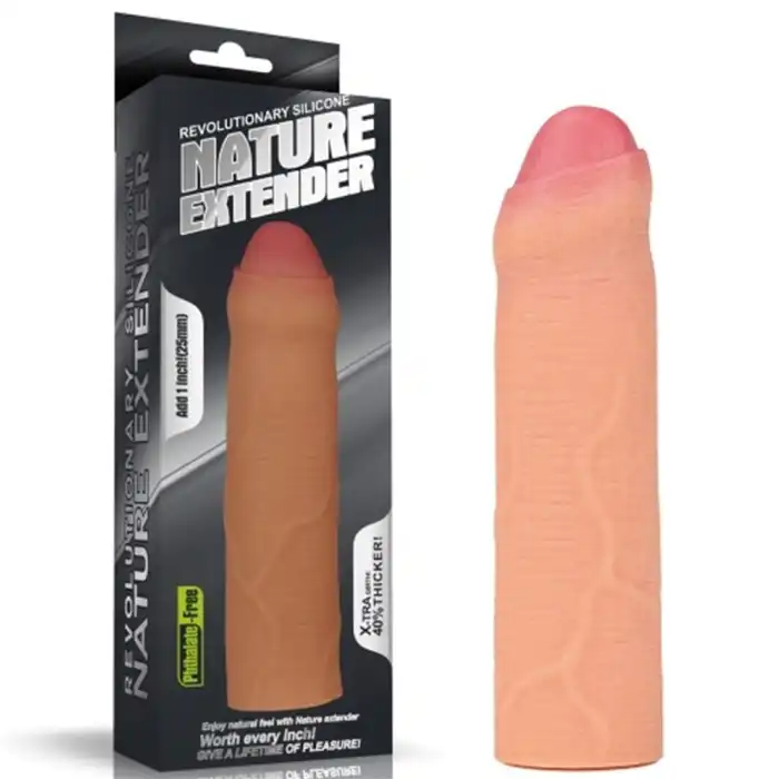 #LV4212F - Nature Extender 4.5cm Dolgulu Ten Rengi Silikon Sünnetsiz Penis Kılıfı