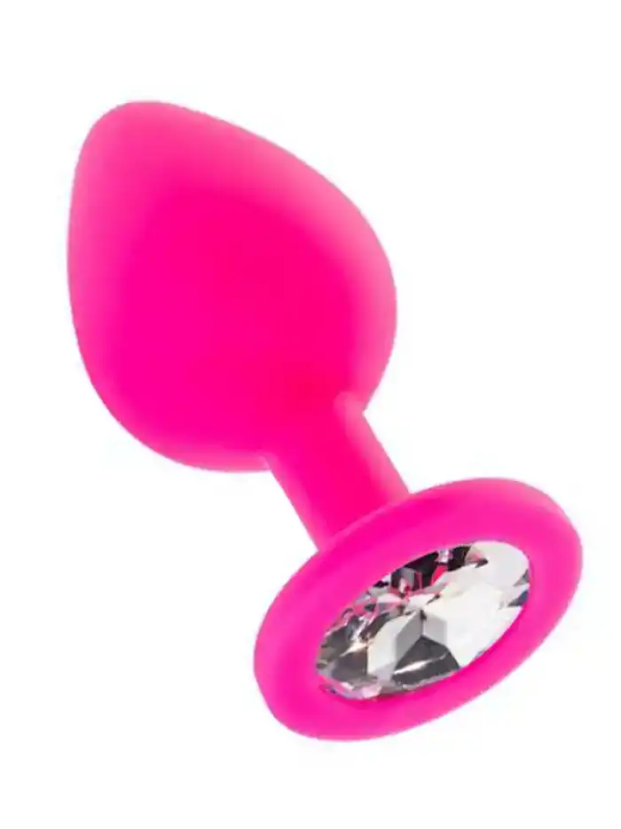 #401501 - Silikon Yumuşak Dokulu Taşlı Anal Plug Medium Pembe