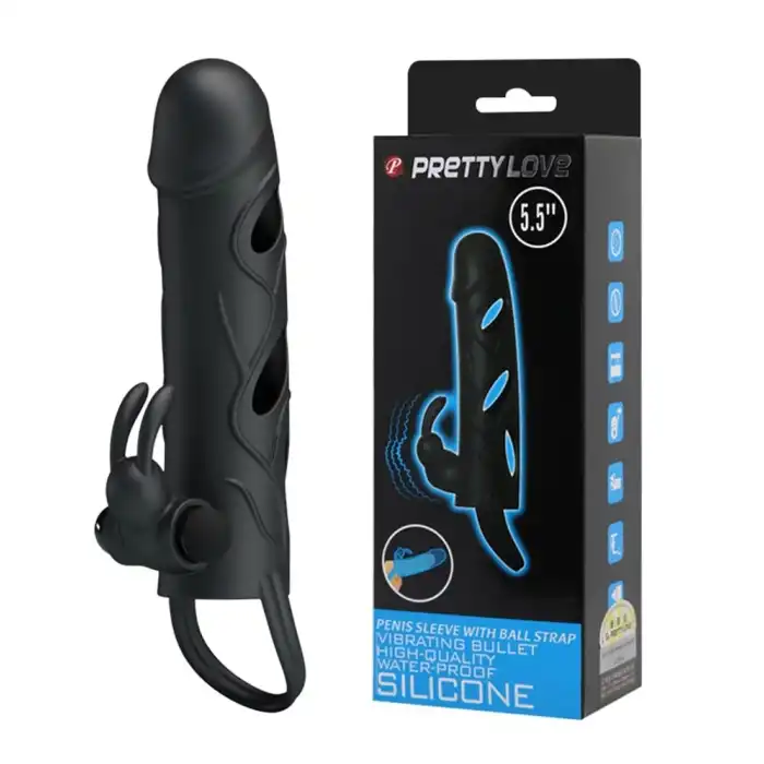 #B1217 - Titreşimli Klitoral Uyarıcılı Uzatmalı Penis Kılıfı Zenci Penis