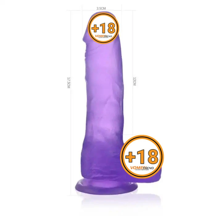 #LV3101M - 17,5 cm Şeffaf Realistik Damarlı Vantuzlu Mor Dildo Penis