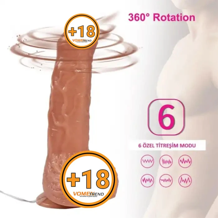 #BDM1010 - 18 cm 360° Oynar Başlı Titreşimli Vibratör Realistik Penis Dildo