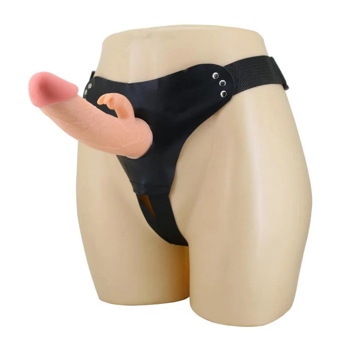 #BDM1386 - 19 cm Belden Bağlamalı İçi Boş Klitoris Uyarıcılı Protez Penis Dildo