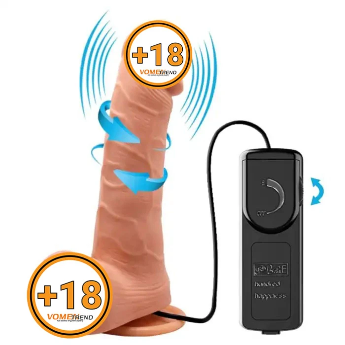 #BDM8015 - 20 cm Kumandalı 360° Oynar Başlı Titreşimli Vibratör Realistik Penis