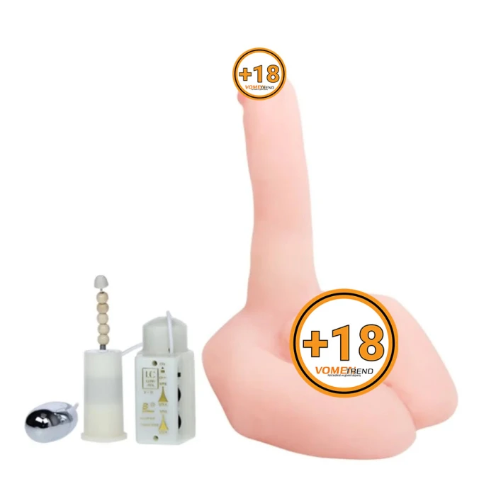 #8016 - 21 cm Oynar Başlı Titreşimli Sesli Çift Girişli Vibratör Masturbatör