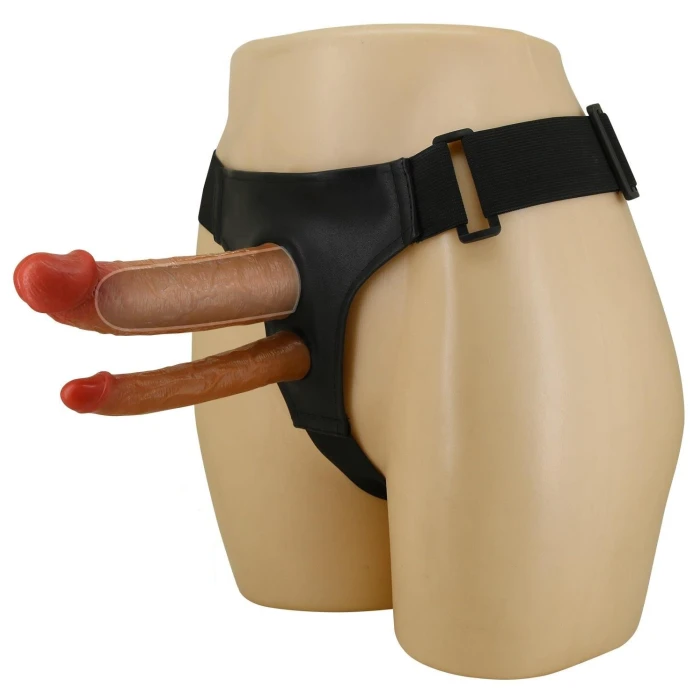 #BDM1375 - 4 cm Dolgulu İçi Boş Belden Bağlamalı Çift Dildo Strapon