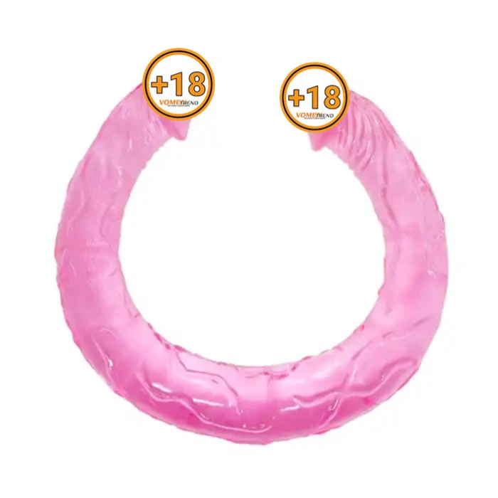 #BDM4015 - 44 cm Çift Taraflı Jel Yumuşak Pembe Penis Dildo