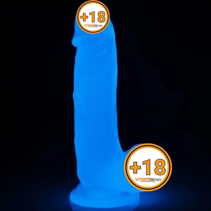 #LV319020 - 19 cm Gece Parlayan Fosforlu Realistik Vantuzlu Şeffaf Dildo Penis