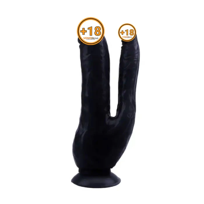 #BDM4647 - 19.5 cm İki Uçlu Vantuzlu Realistik Çatal Zenci Dildo Penis