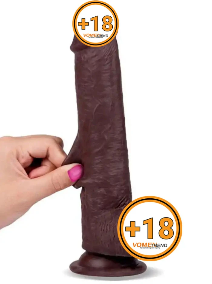 #GL0657 - 20 cm Çift Katmanlı Oynar Derili Realistik Siyah Dildo Penis