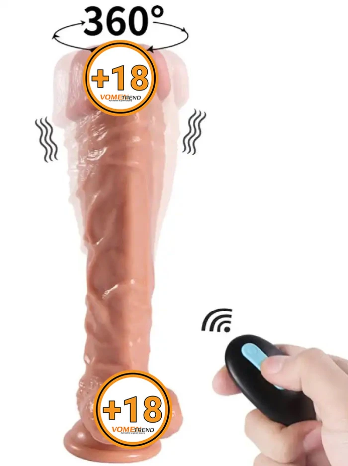 #SQWBE10002-1 - 25.5 cm Döner Başlı Uzaktan Kumandalı Şarjlı Dildo Vibratör