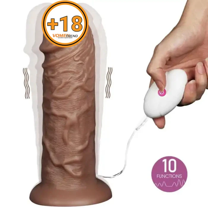 #LV111120-1 - 26,6 cm &Ccedil;ift Katmanlı 10 Titreşim Fonksiyonlu Melez Vibrat&ouml;r Penis