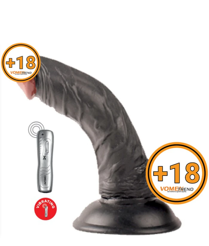 #LS-007-V- BLACK - 16 cm Siyah Kumandalı Titreşimli Realistik Dildo Vibratör