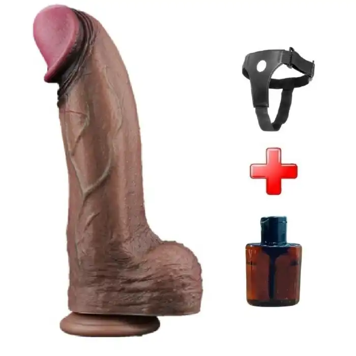 #LV411064B - Belden Bağlamalı Yeni Nesil Çift Katmanlı 33 cm Dev Melez Dildo